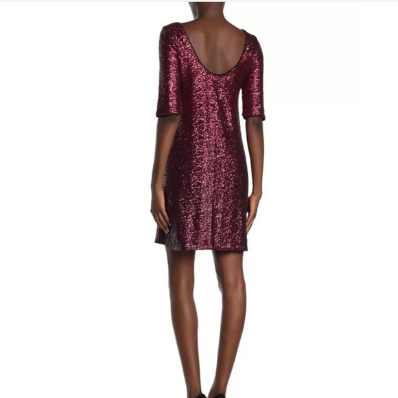 Betsey Johnson Sequin Shift Dress Cocktail Holiday Cranberry Burgundy Wine NWT - Picture 2 of 5